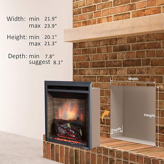 PuraFlame Western Electric Fireplace Insert with Fire Crackling Sound, Remote Control, 750/1500W, Black, 22 53/64 Inches Wide, 20 3/64 Inches High