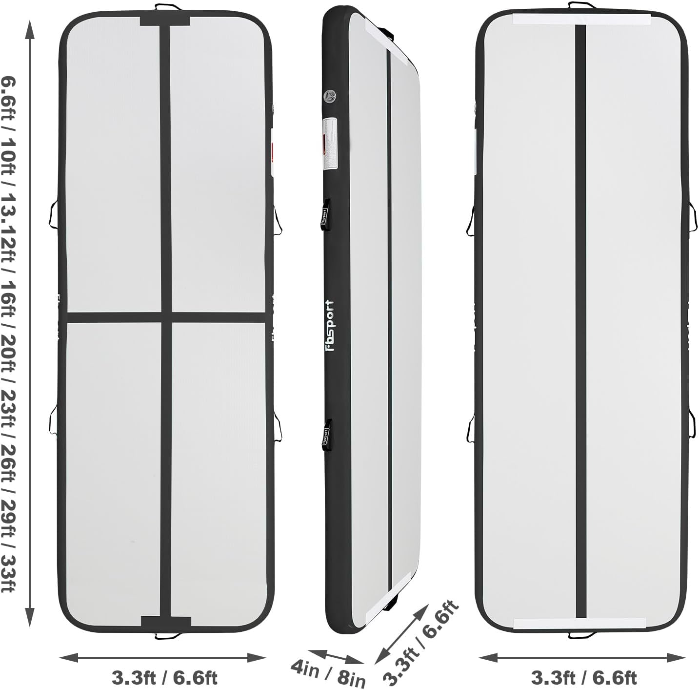 FBSPORT Airtrack Mat, 10/20 cm High Thick 2/3/4/5/6 / M Tumbling Mat, Gymnastics Mat with Air Pump, Training Mat with Carry Bag, Gym Mat for Home, Outdoor, Yoga, Exercise Gymnastics etc.