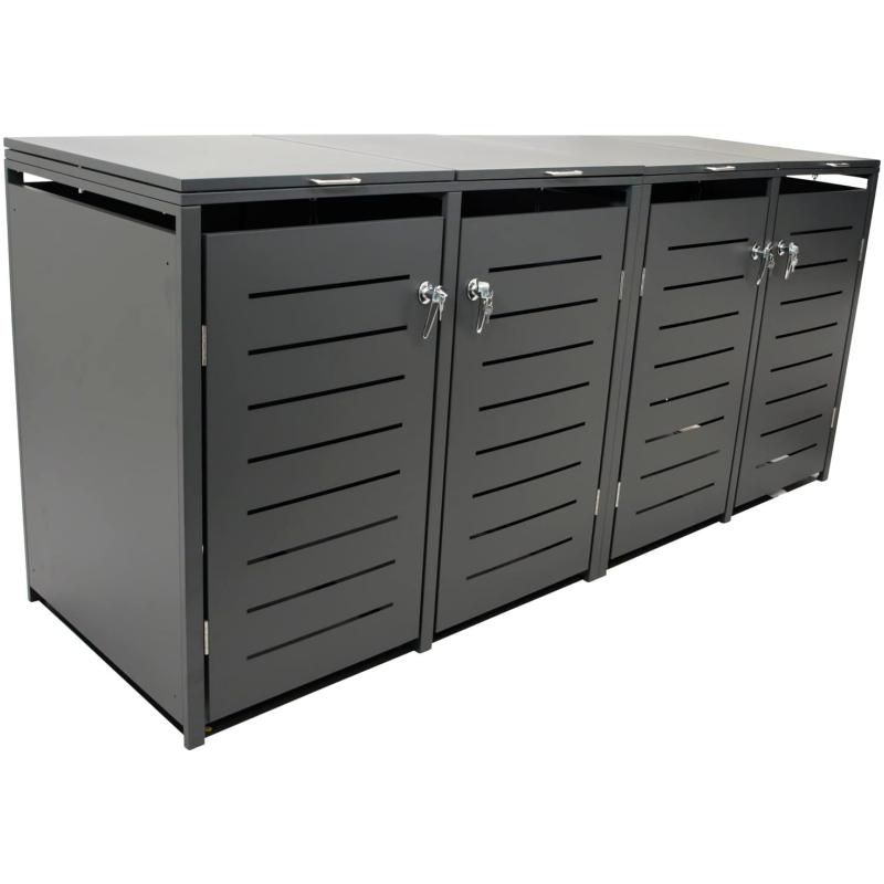 DEGAMO Cologne Wheelie Bin Box for 4 x Bins 120 and 240 Litres Galvanised Steel Anthracite