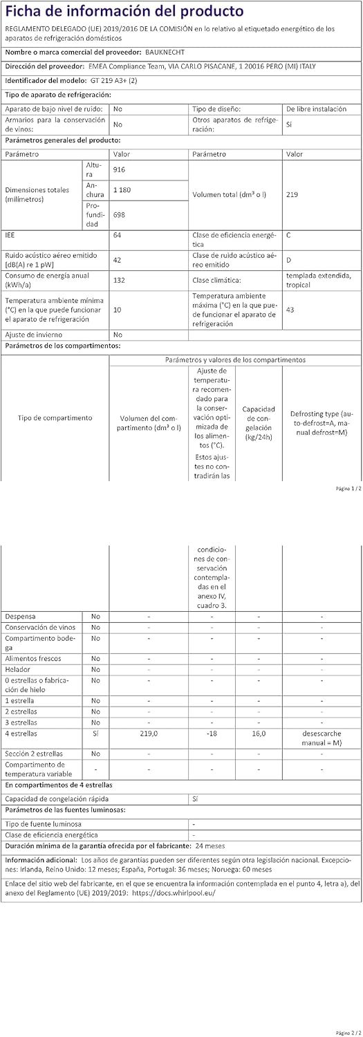 Bauknecht GT 219 A3 + freezer / freezing: 215 L / super freezing / SapceMax / interior lighting / ECO energy saving / child safety [Energy Class C]