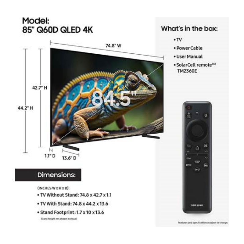Samsung QN85Q60D Q60D 4K Smart QLED UHD TV with HDR (85)