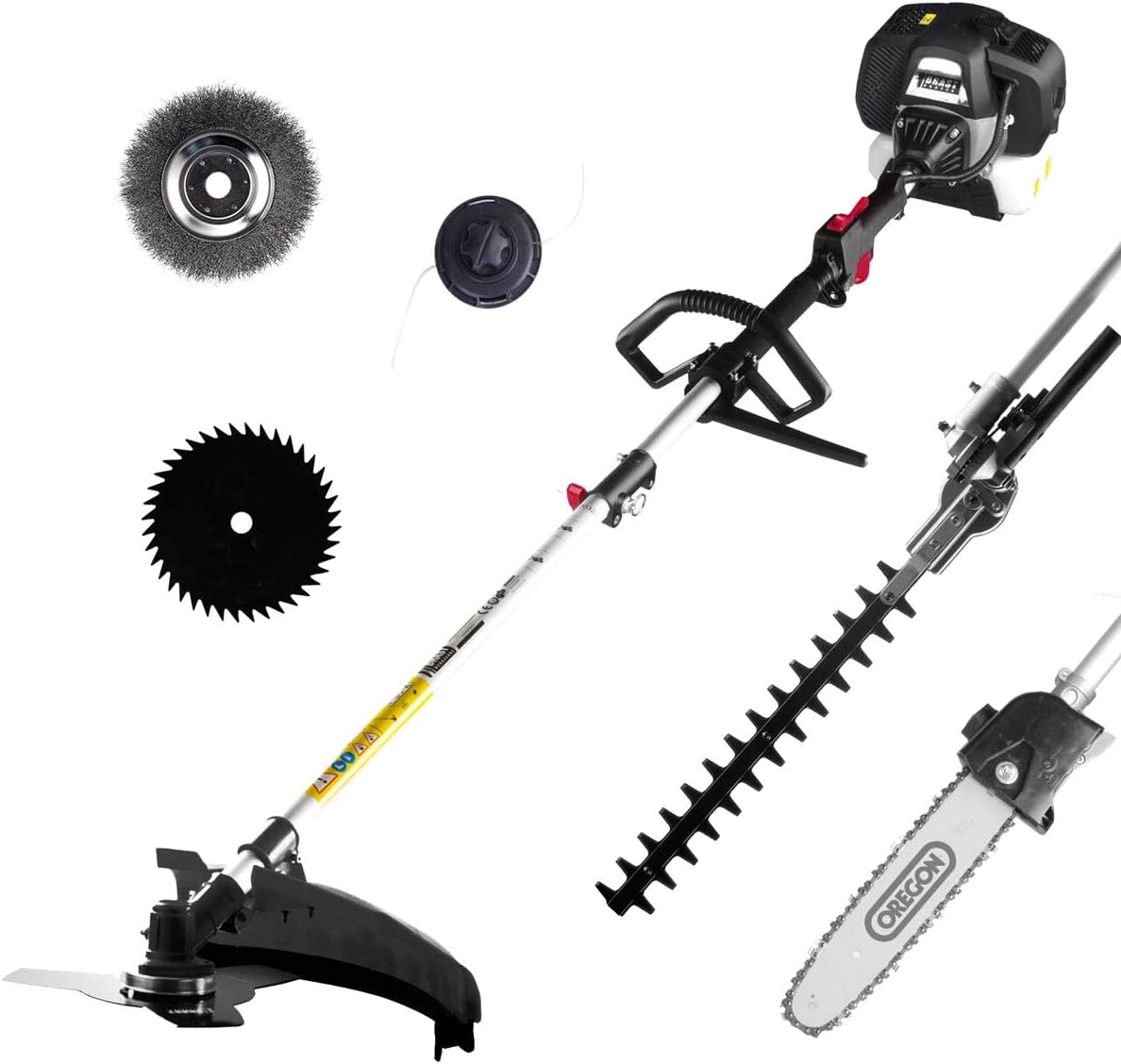 BRAST Petrol Multitool 3.0 HP 6-in-1 Brush Cutter, Hedge Trimmer, Pole Pruner, Weed Remover, Lawn Trimmer, Pruning Saw, Brush Cutter, 52 cm³, TÜV Tested