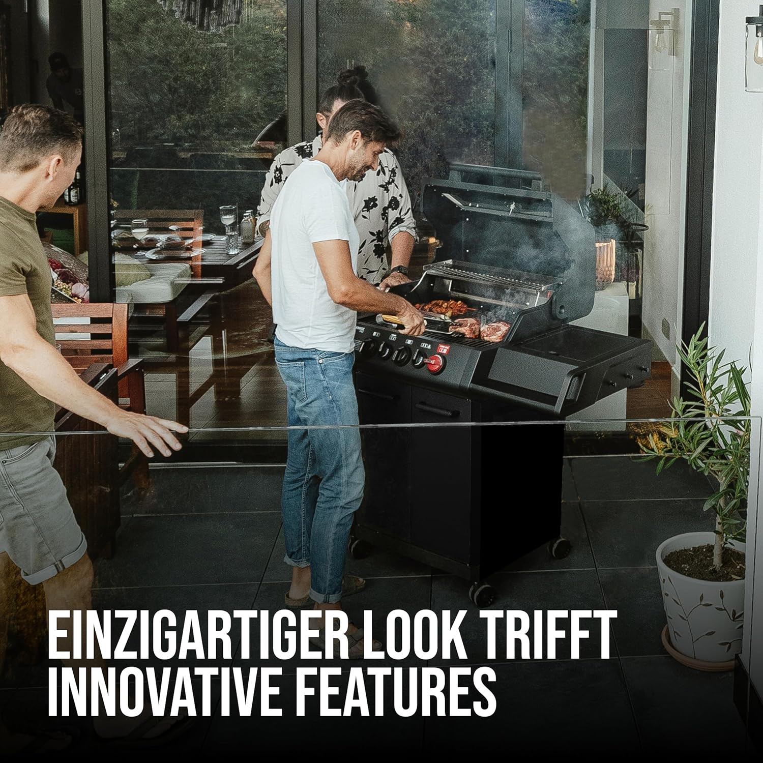 Enders® Gasgrill MONROE PRO 3 SIK TURBO SHADOW, 3-Brenner, Infrarot-Backburner, Seitenkocher, PanoVision Sicht, SWITCH GRID™ mit Sear Grate, HEAT RANGE™, 800 °C TURBO ZONE™, SIMPLE CLEAN™ #8381