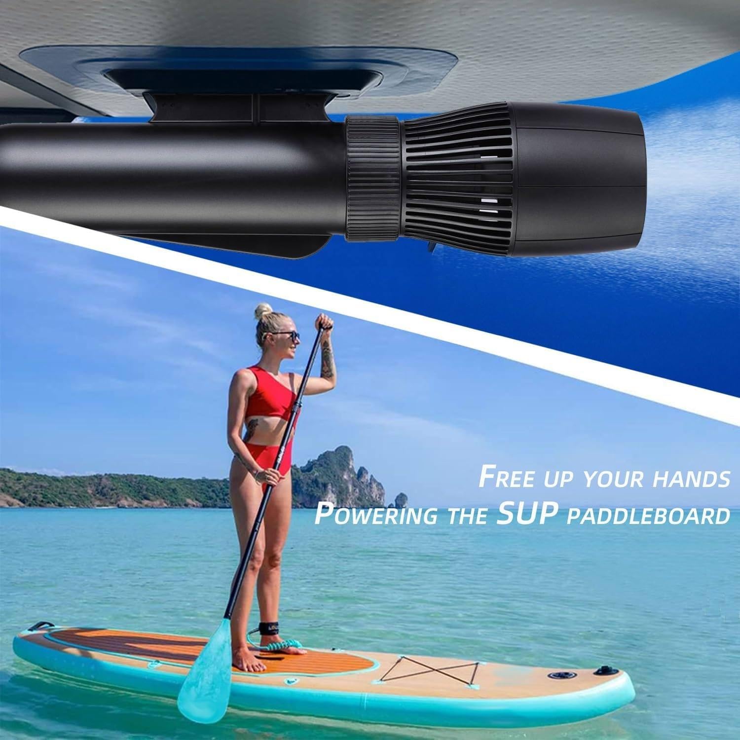 XDLYWUZIQ Portable Kayak Booster, 130mins Brushless Underwater Thruster Set, 10km/h Electric Underwater Sea Scooter, Diving Scooter for Kayaks/Inflatable Boats