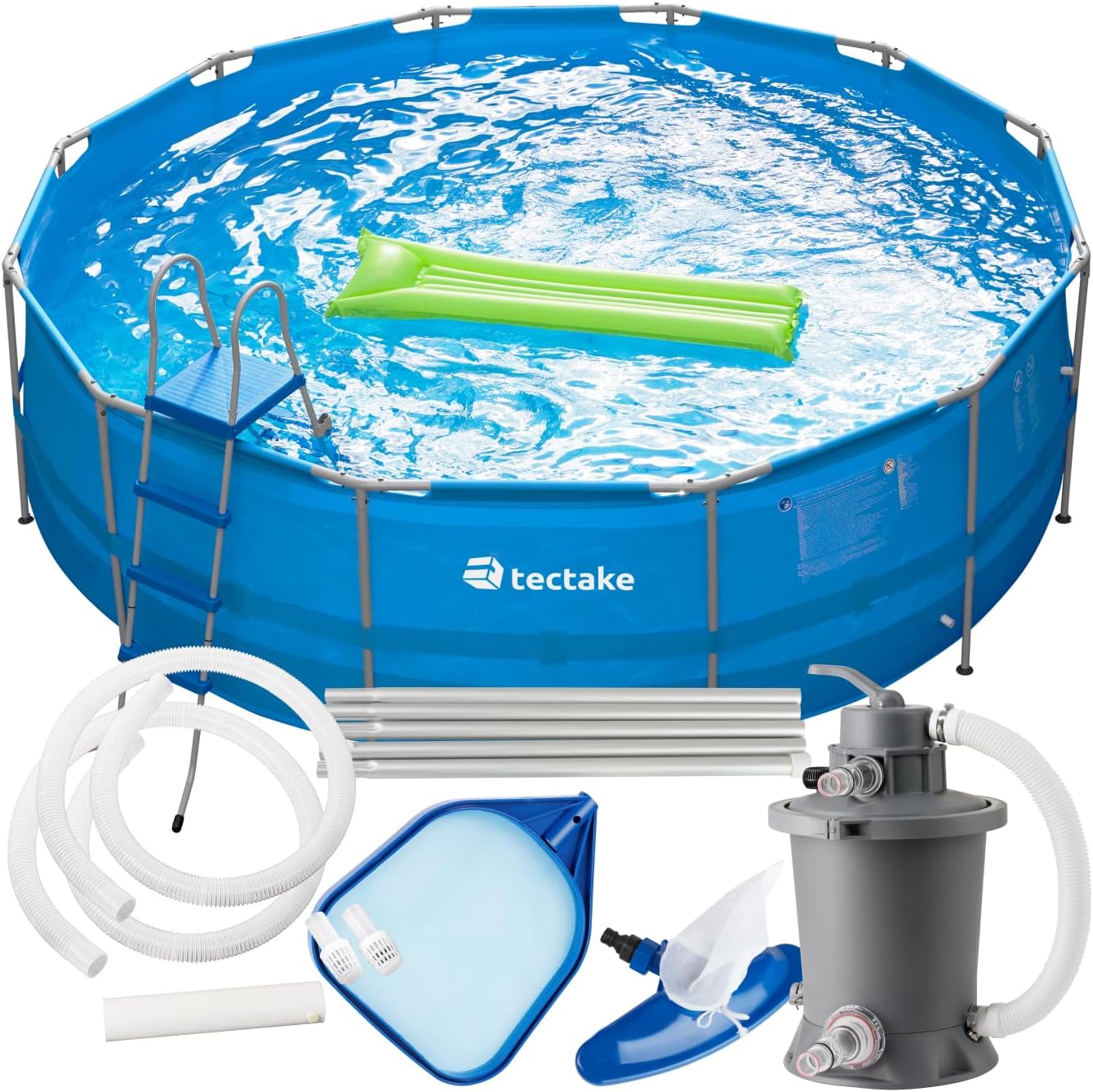 tectake® Swimming Pool Complete Set, Swimming Pool for Garden, Above Ground Pool, Oval, Outdoor Swimming Pool, Large Pool with Accessories, Swimming Pool with Steel Frame Pool, Frame Pool - Blue