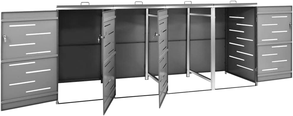 KOIECETA Wheelie Bin Box for 4 Bins Wheelie Bin Cover Wheelie Bin Bin Box Bin Box 240 L Anthracite Stainless Steel