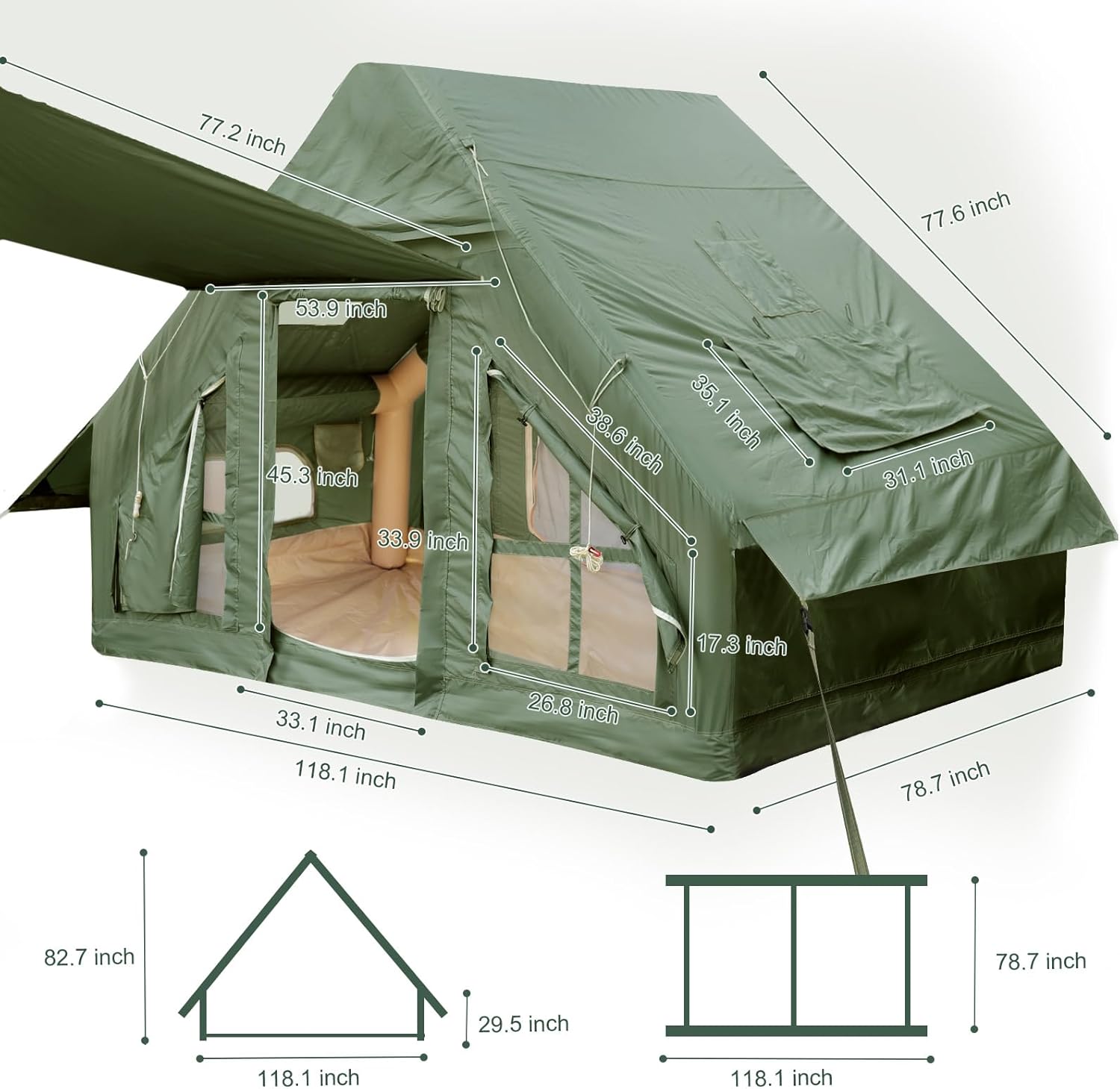 KIKILIVE Inflatable Camping Tent, 4-6 Person Inflatable Tent for Camping, Easy Setup Waterproof Glamping Tent with Pump and Stove Jack, Mosquito Screen