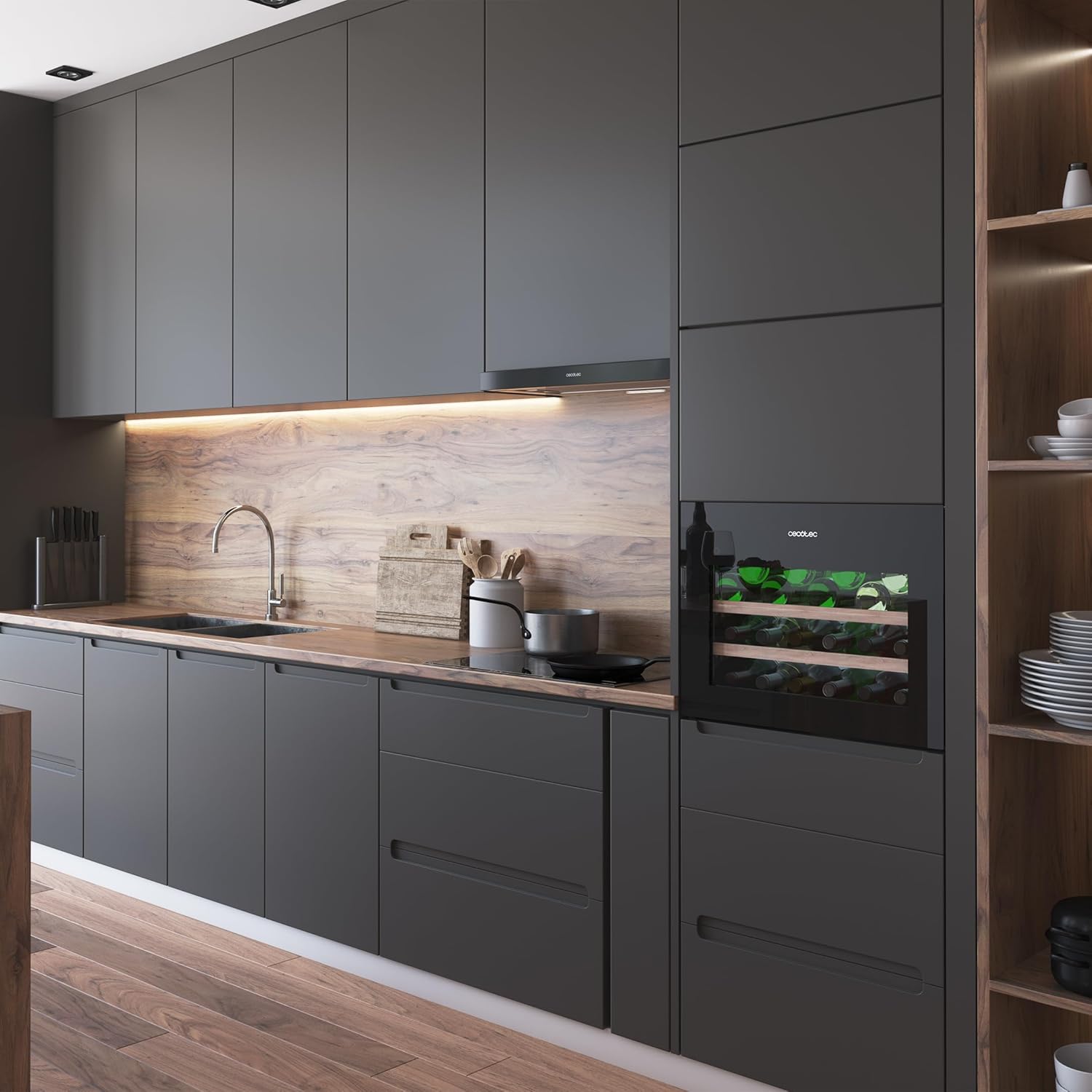 Cecotec Bolero Grandsommelier Bi 28000 Touch Black Compressor Built-in Wine Fridge 28 Bottles With Black Glass Finish And Quiet Operation [Energy Class G]