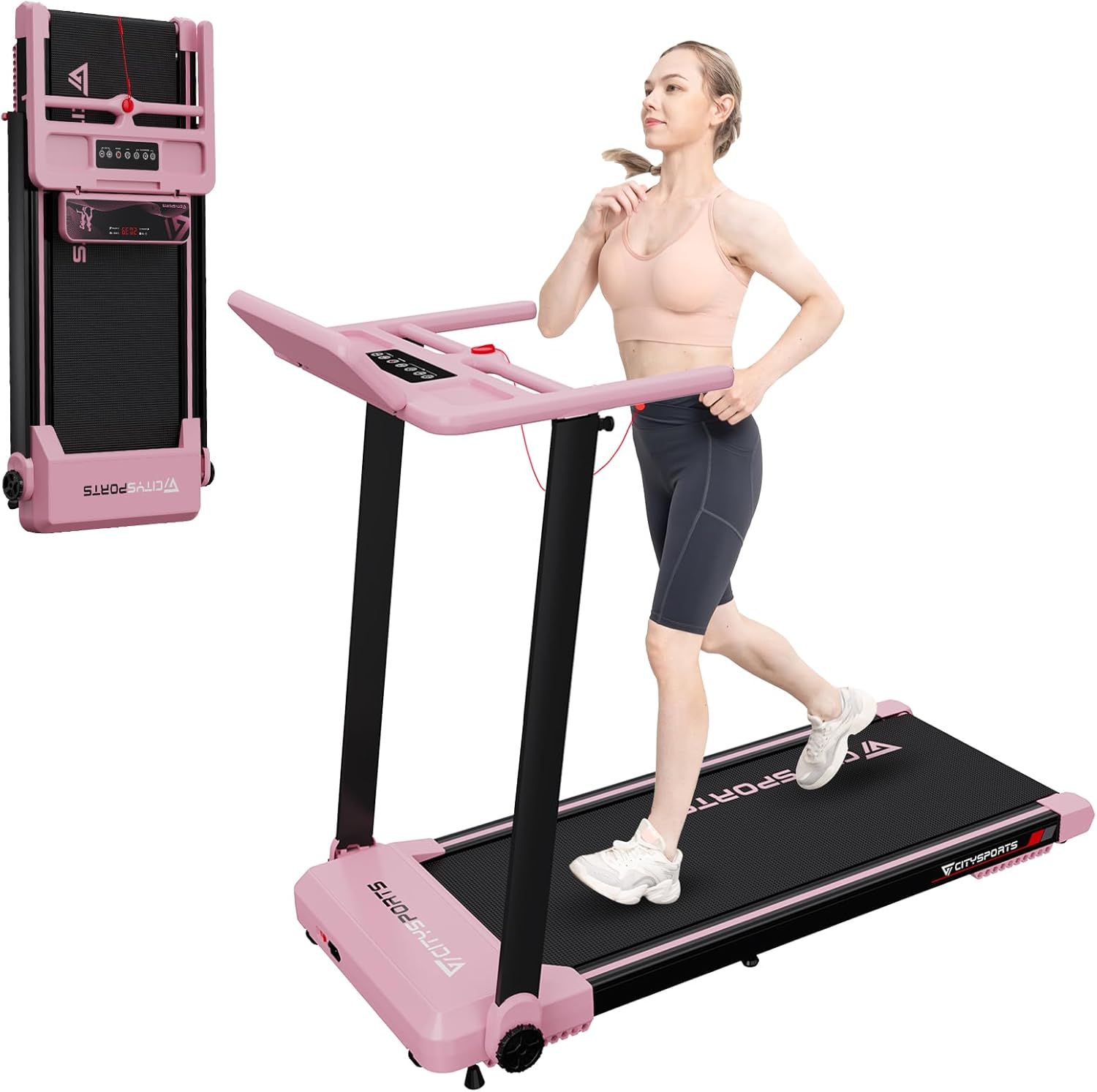 CITYSPORTS Electric Treadmill, Foldable Treadmill for Home up to 12 km/h, with LED Display, APP and 360° Tablet Holder, Compact Walking Pad for Home and Office