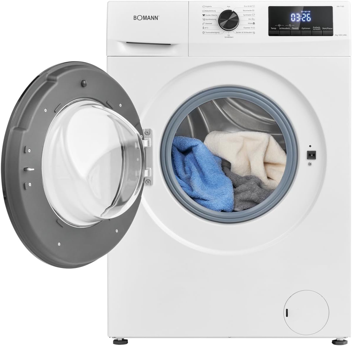 Bomann® Waschmaschine 7kg | max. 1400 U/min | 10 Jahre Motor-Garantie | effizienter, leiser & langlebiger Invertermotor | 15 Programme | Endzeitvorwahl | LED-Display | Washing Machine | WA 7175 weiß [Energieklasse A]