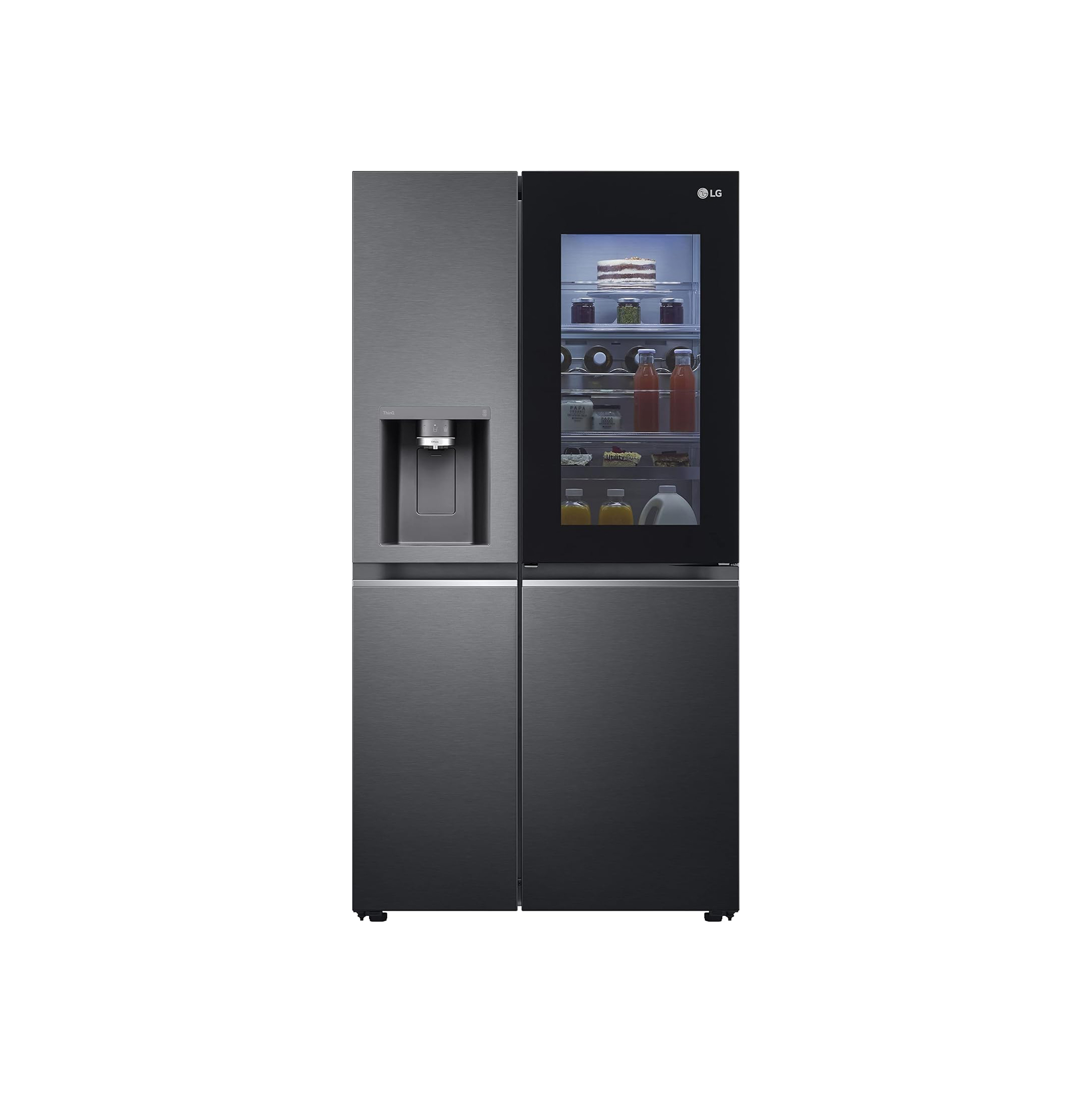 LG Electronics GSXV90MCAE Side-by-Side with InstaView Door-in-Door®, Ice, Crushed Ice and Water Dispenser, 635 Litre Capacity, Energy Efficiency Class E, Fixed Water Connection, Matt Black Steel [Energy Class E]