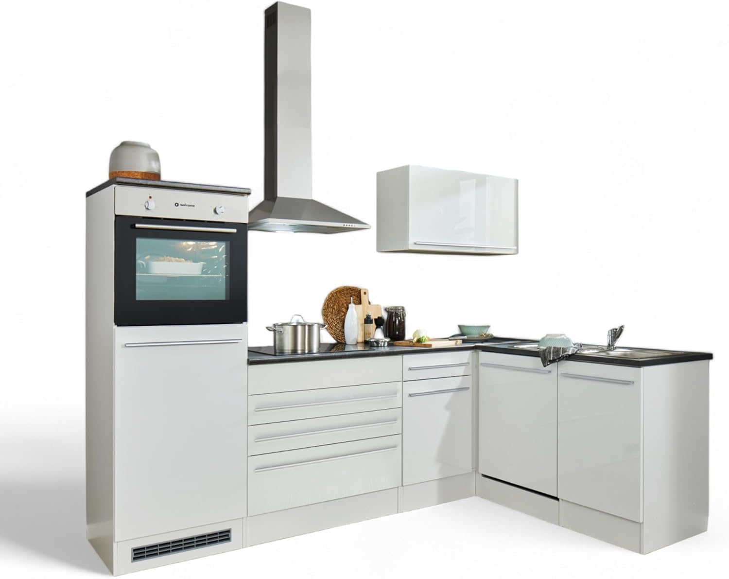 Jazz 6 Modern Kitchen Unit with Electrical Appliances in Anthracite, Artisan Oak Look, Spacious Fitted Kitchen with Lots of Storage Space, 260 x 200 x 60 cm (W x H x D)