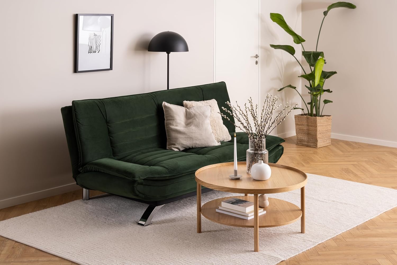 AC Design Furniture Jasper Sofa Bed W: 196 x H: 91 x D: 96 cm, Dark Grey/Black, Fabric/Metal