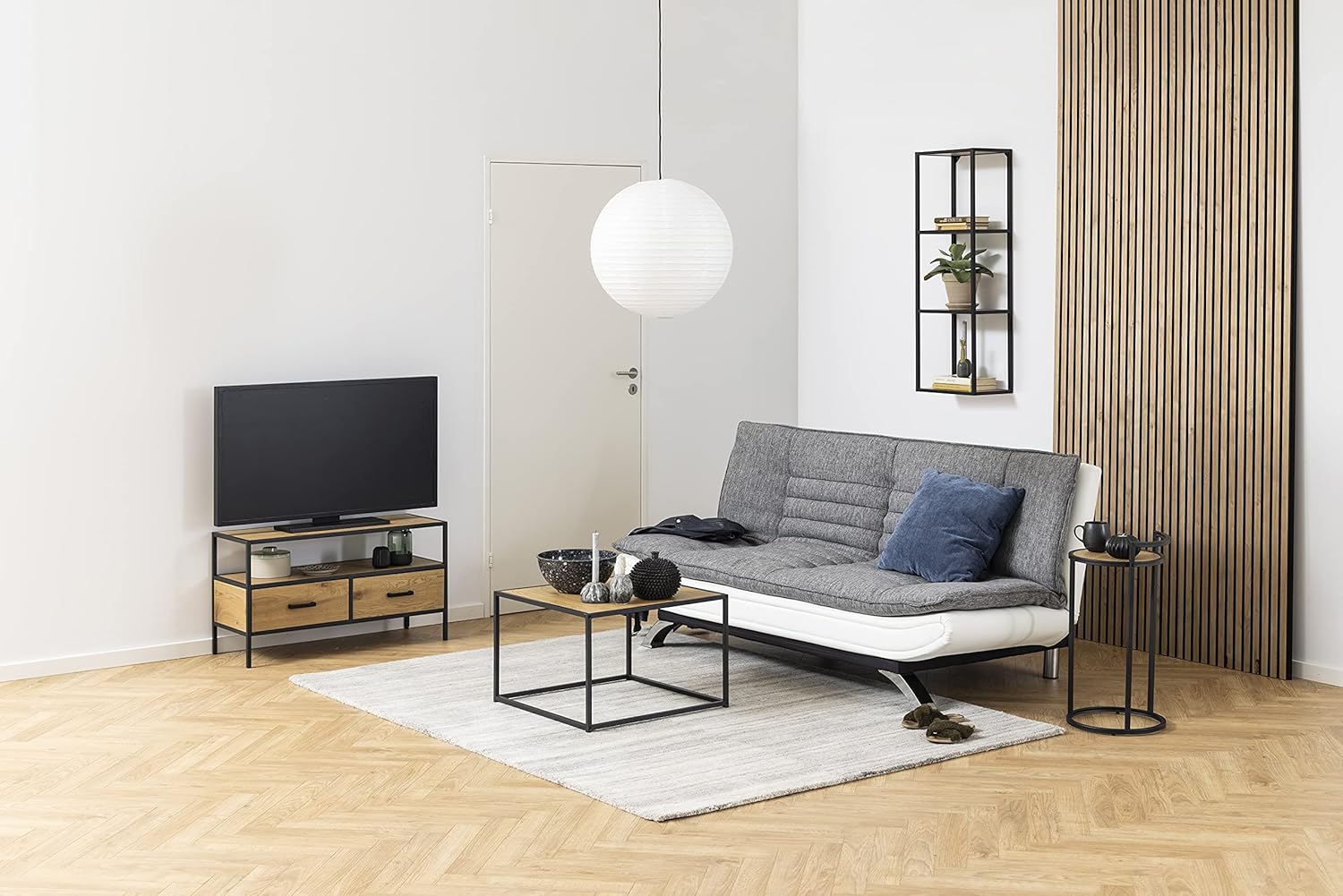 AC Design Furniture Jasper Sofa Bed W: 196 x H: 91 x D: 96 cm, Dark Grey/Black, Fabric/Metal