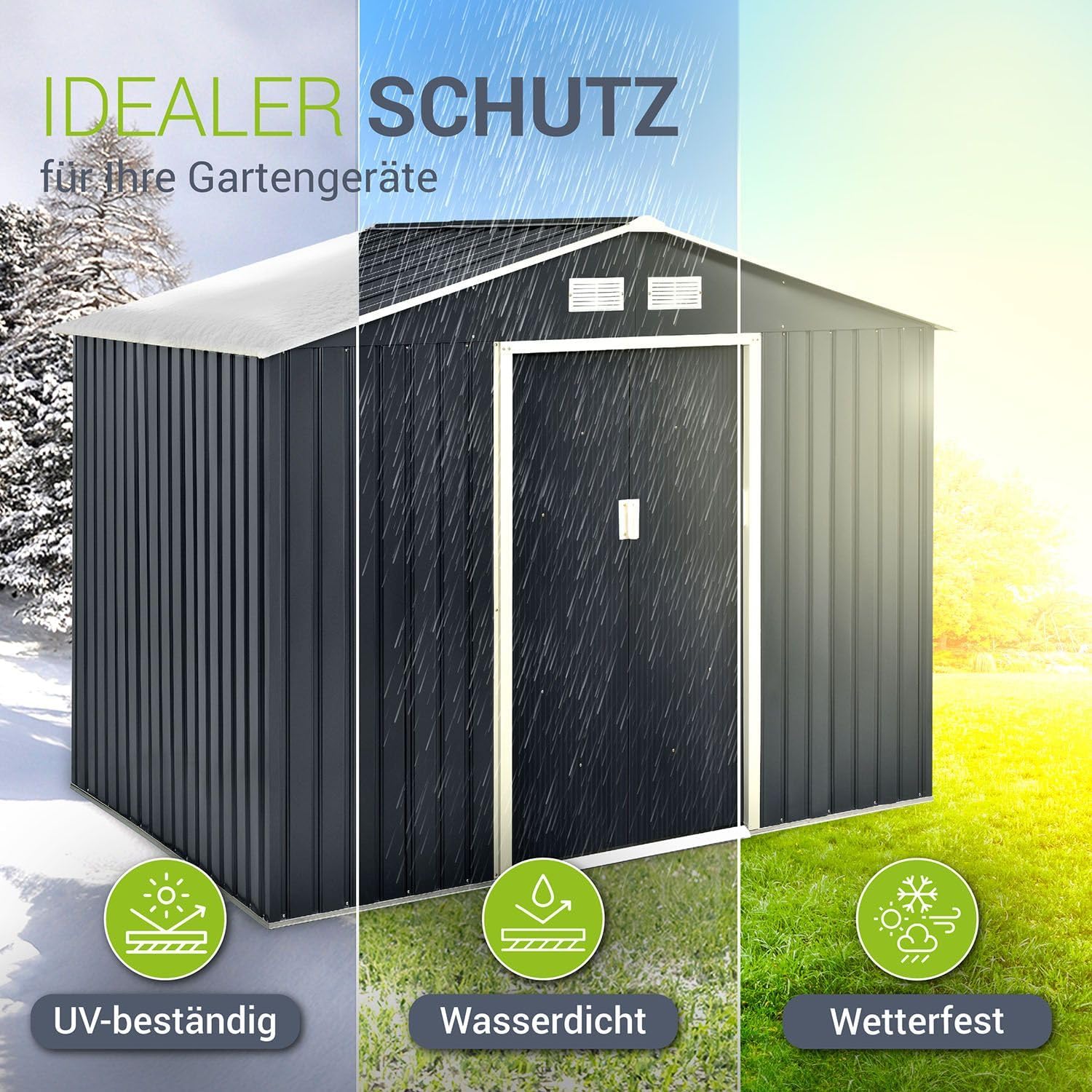 Juskys 9m³ Metal Tool Shed with Sloped Roof, Sliding Door and Foundation - 277×191×192cm - Tool Shed Garden Shed Tool Shed