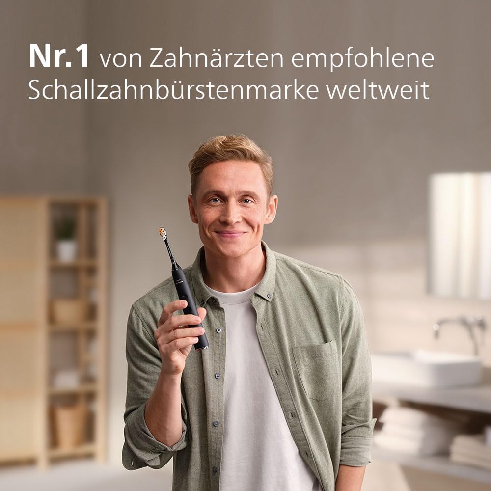 Philips Sonicare DiamondClean elektrische Zahnbürste der 9000er Serie – Schallzahnbürste, sauberere Zähne und Mundpflege mit 4x C3 Premium Plaque Defense-Bürstenköpfen, Aquamarine (Modell HX9911/89)