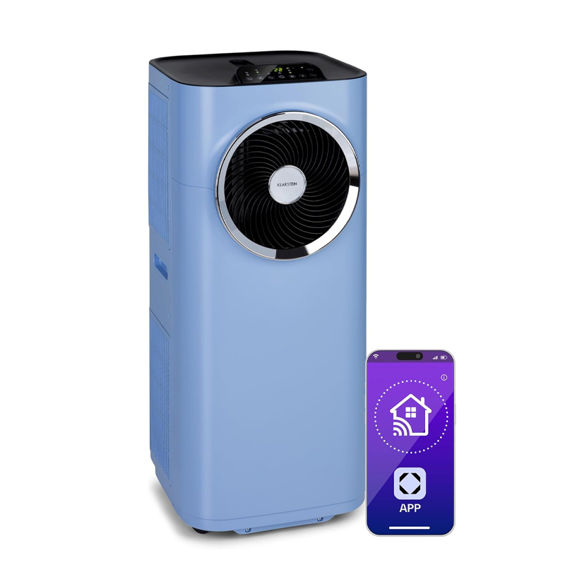 Klarstein Silent Mobile Air Conditioner, 5 in 1 Portable Smart Air Conditioning, Mini Air Conditioner, Purifier and Odour Removal, Air Dehumidifier, Night Mode, Low Consumption, 12K BTU, Air [Energy Class A]