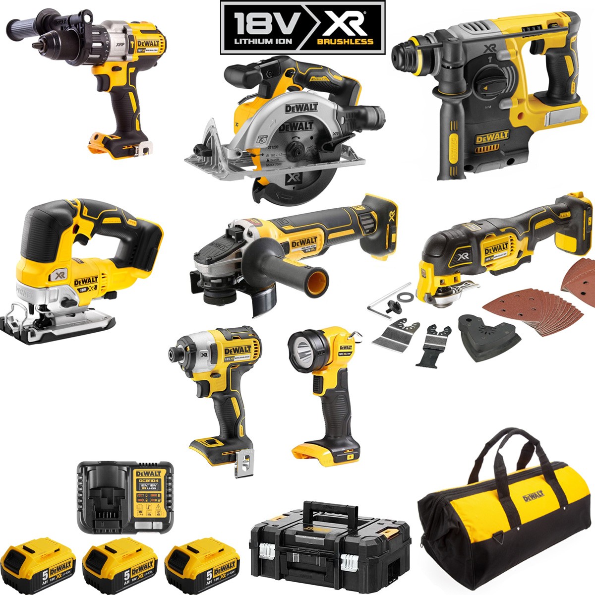 DEWALT DEWKIT8A POWER TOOL KIT 3 X 18V X 5AH LITHIUM BATTERIES 8PCE