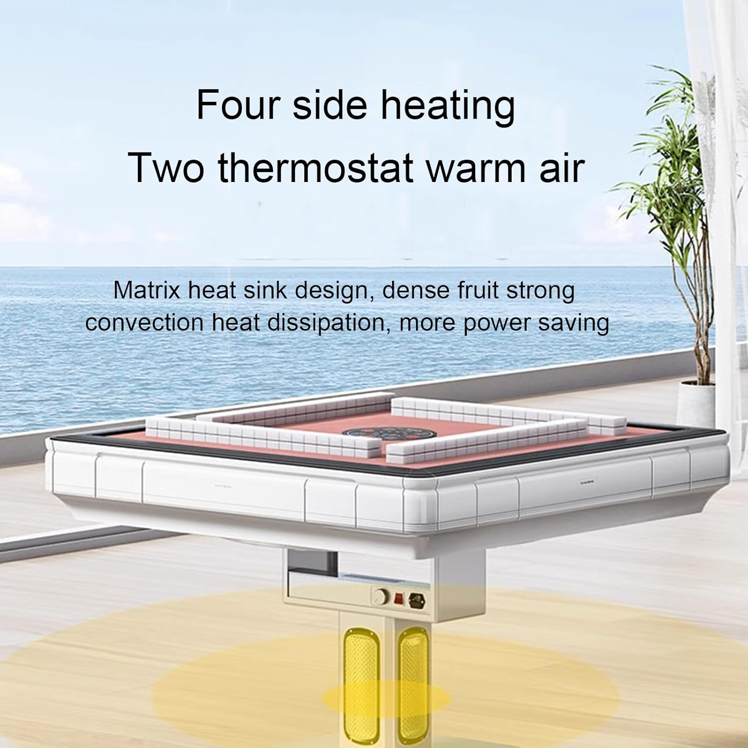 Mahjong table, foldable, including two sets of mahjong, 13.5° tilt for placing cards, three-dimensional cooling air, heating, sturdy and durable, suitable for home use
