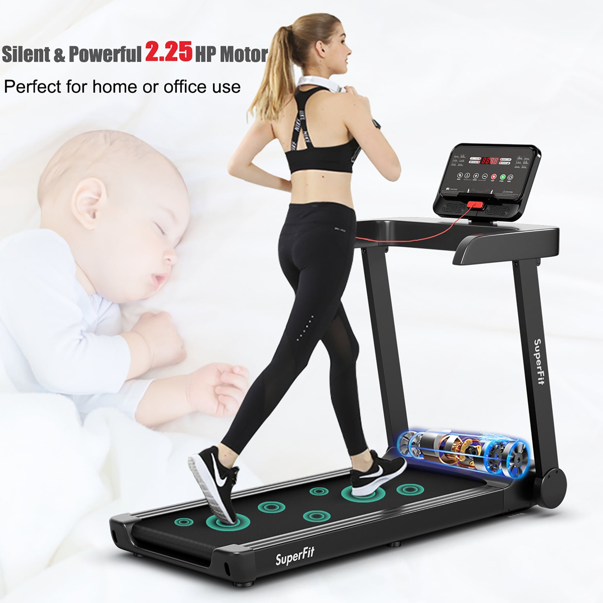 SuperFit 2.25HP Electric Treadmill Running Machine w/App Control for