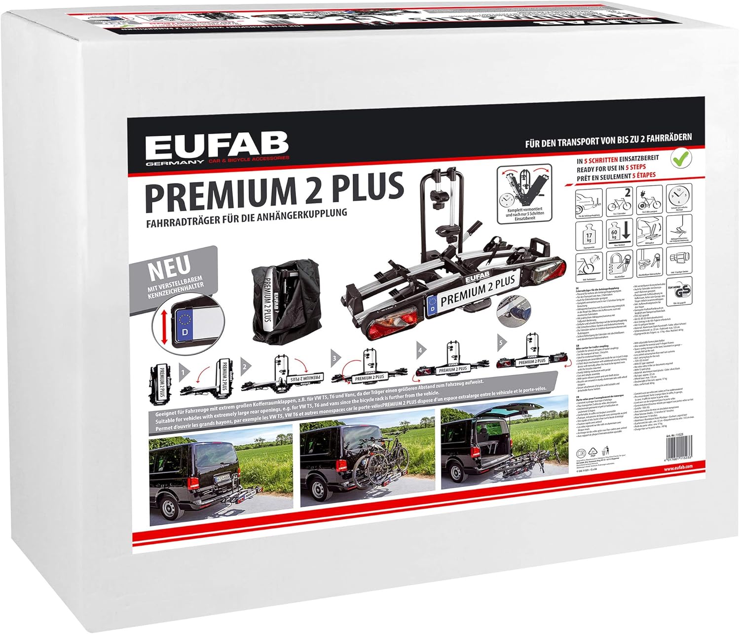 EUFAB 11523 premium II rear carrier for tow bar attachment