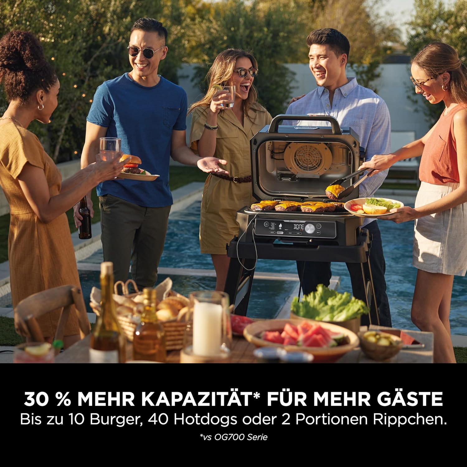 Ninja Woodfire Pro Connect XL Elektrischer BBQ Smoker Grill, App-Steuerung, digitaler Temperaturfühler, 7-in-1 Outdoor Grill elektrisch & Air Fryer mit Woodfire Pellets, wetterfest, Schwarz OG901EU
