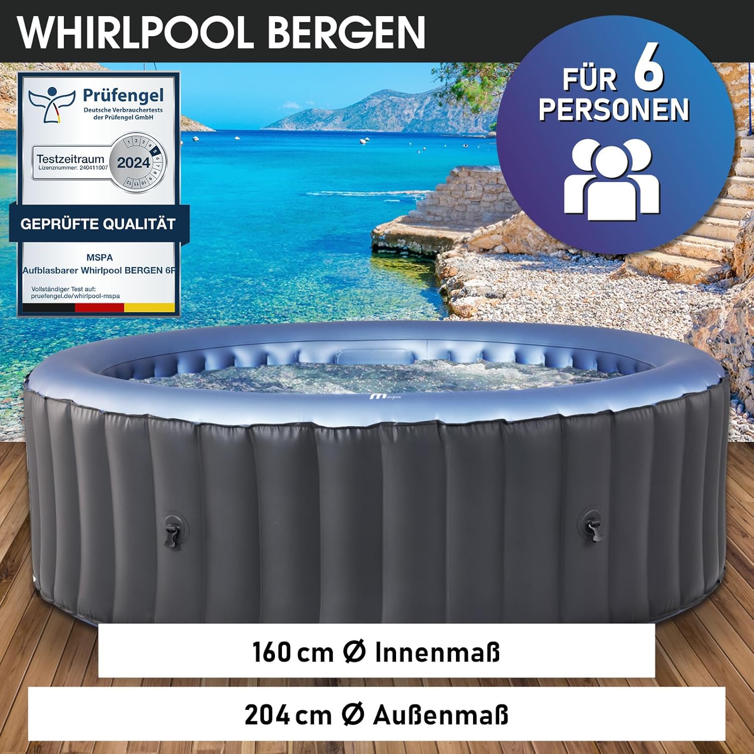BRAST Inflatable Indoor & Outdoor Whirlpool in Various Sizes with Massage Glands, Heating Technology, Inflation Function, Energy Saving Timer and Much More