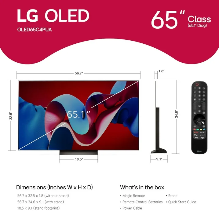 LG 65 Class 4K UHD OLED Web OS 24 Smart 120 Hz TV with Dolby Vision - OLED65C4PUA