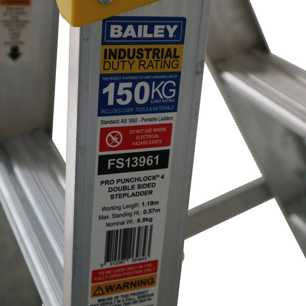 BAILEY 1.2m 150kg 4 Step Pro Double Sided Stepladder FS13961