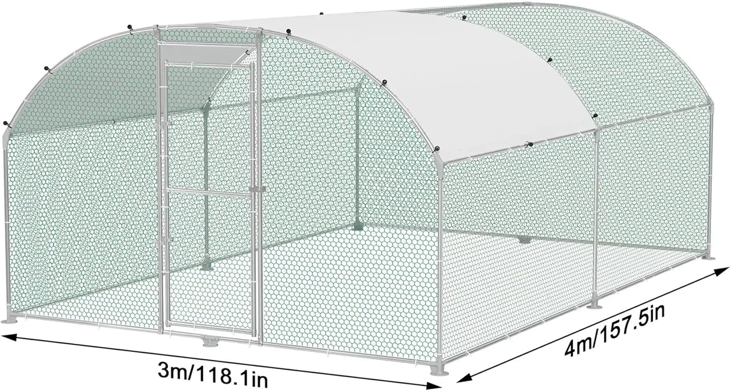 Hühnerstall Metall Freilaufgehege Freigehege, Geflügelstall Kleintiere, Verzinkter Stahlrahmen mit PE Dach, Bogenaufsatz (3x4m)