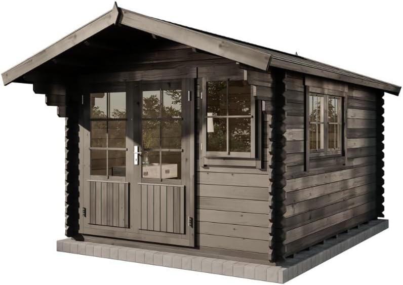 Gabriel-34 Garden Shed with Wooden Floor, Tool Shed 300 x 400, 10.07 m², 34 mm Wall Thickness, Waterproofing Grey