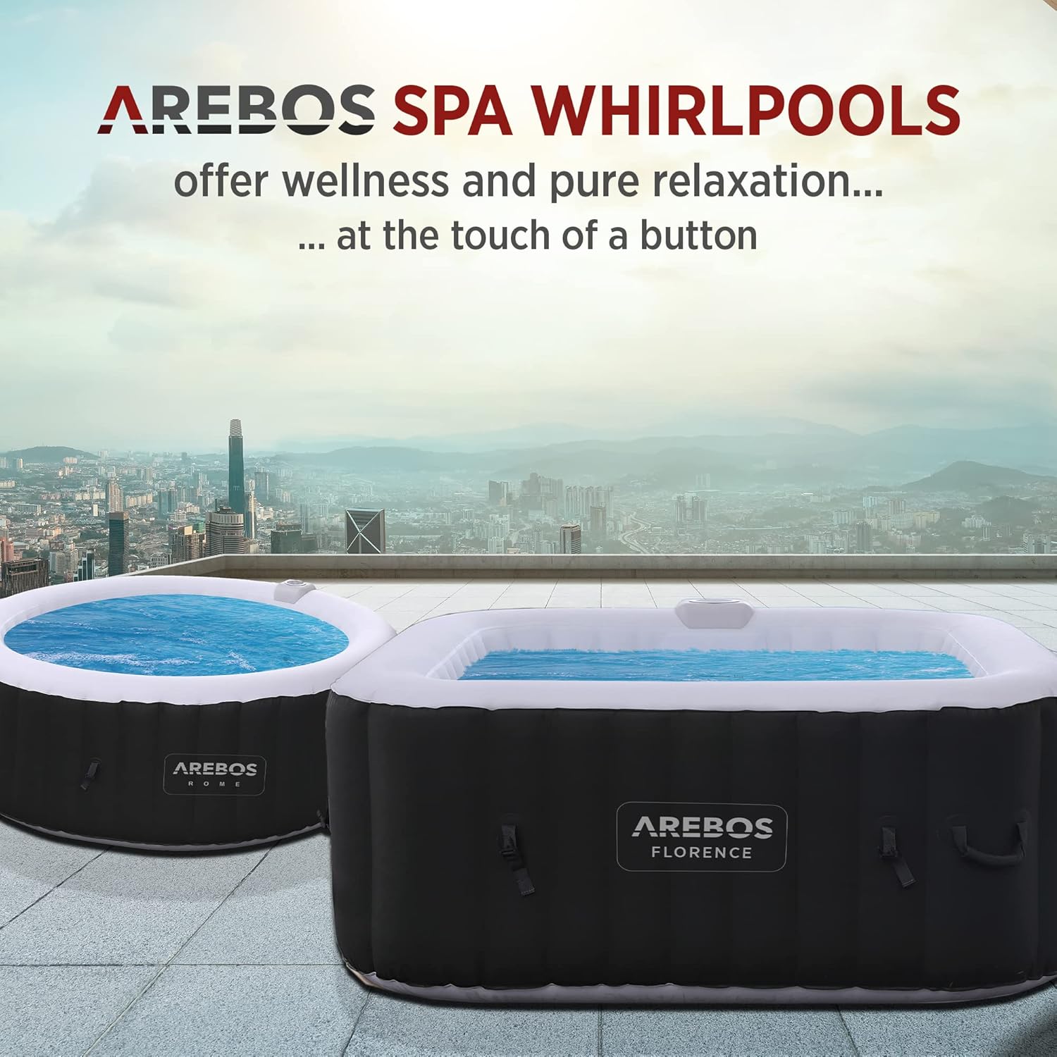 Arebos SPA Inflatable Whirlpool | Inflatable | Square | Indoor and Outdoor | 154 x 154 cm | 4 People | 130 Massage Jets | 600 L
