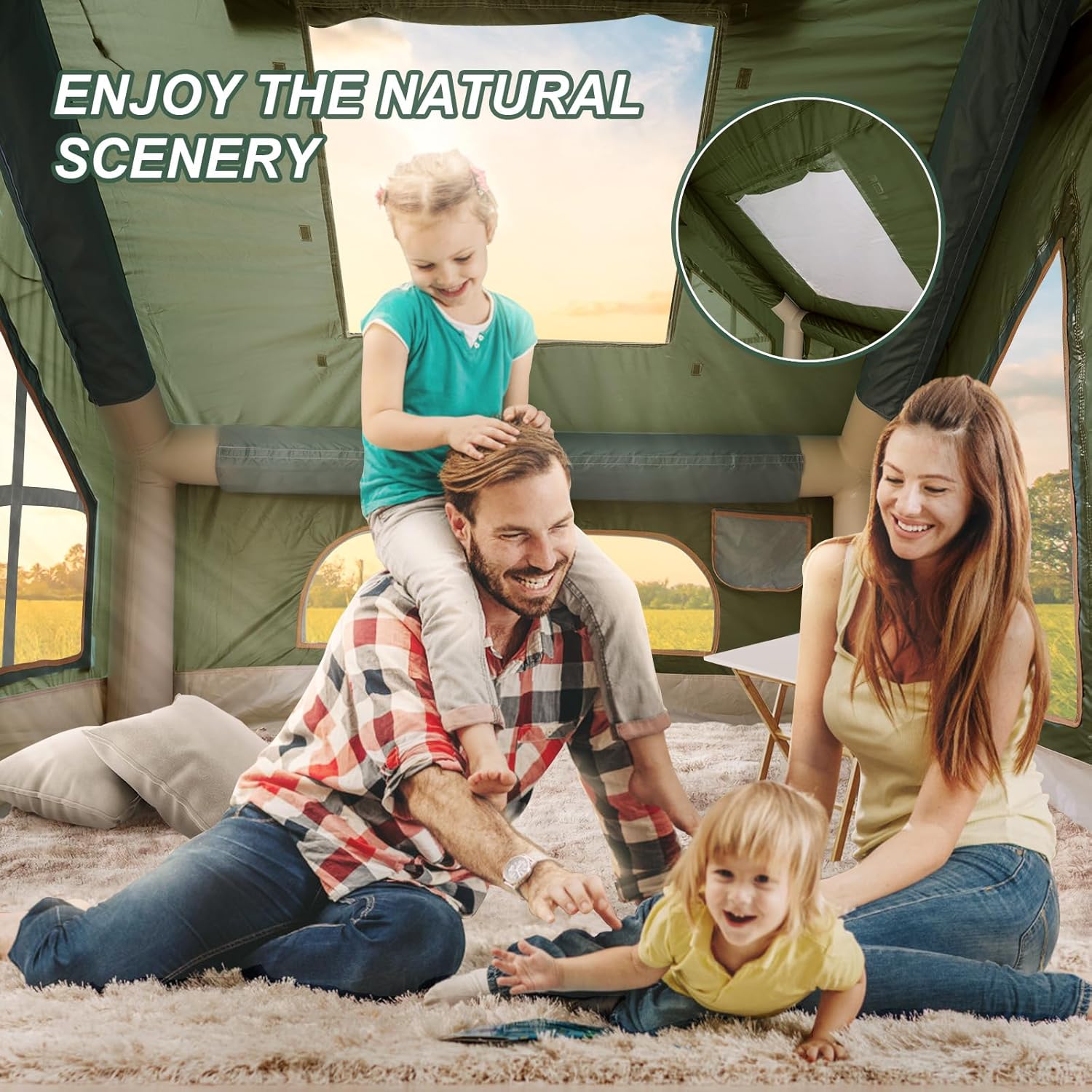 KIKILIVE Inflatable Camping Tent, 4-6 Person Inflatable Tent for Camping, Easy Setup Waterproof Glamping Tent with Pump and Stove Jack, Mosquito Screen