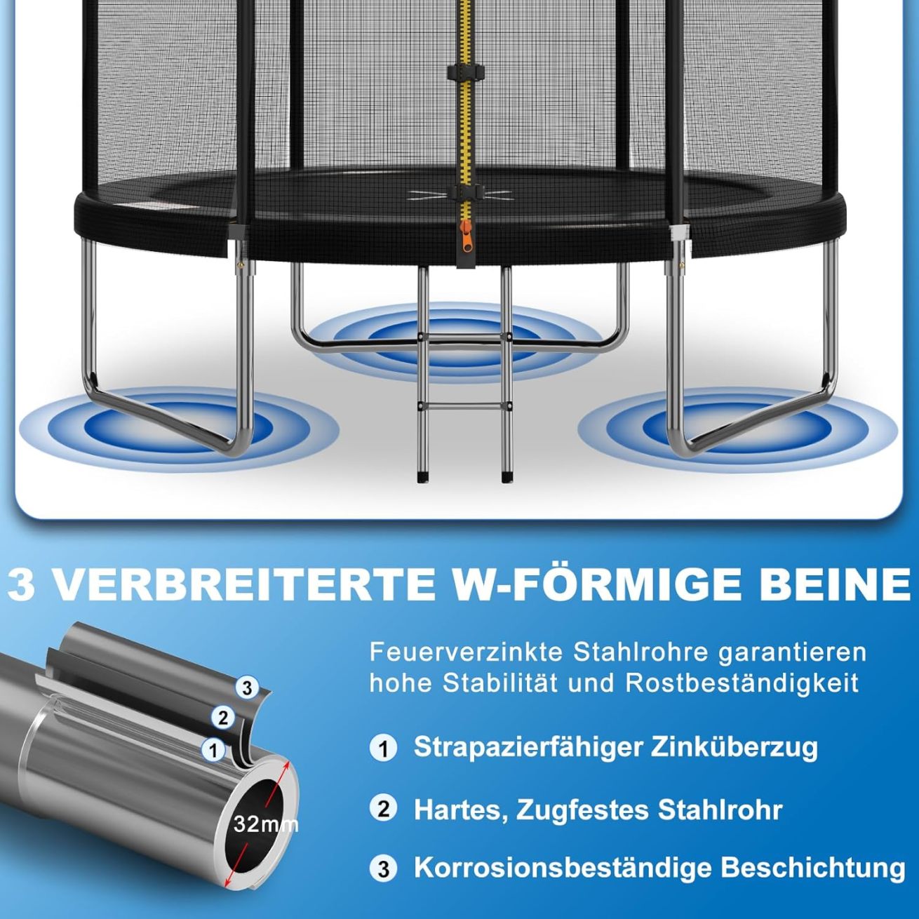 Devoko trampoline outdoor Ø 228 cm indoor trampoline children's garden trampoline, complete set with shoe net, ladder, edge cover, safety net, load capacity 150 kg