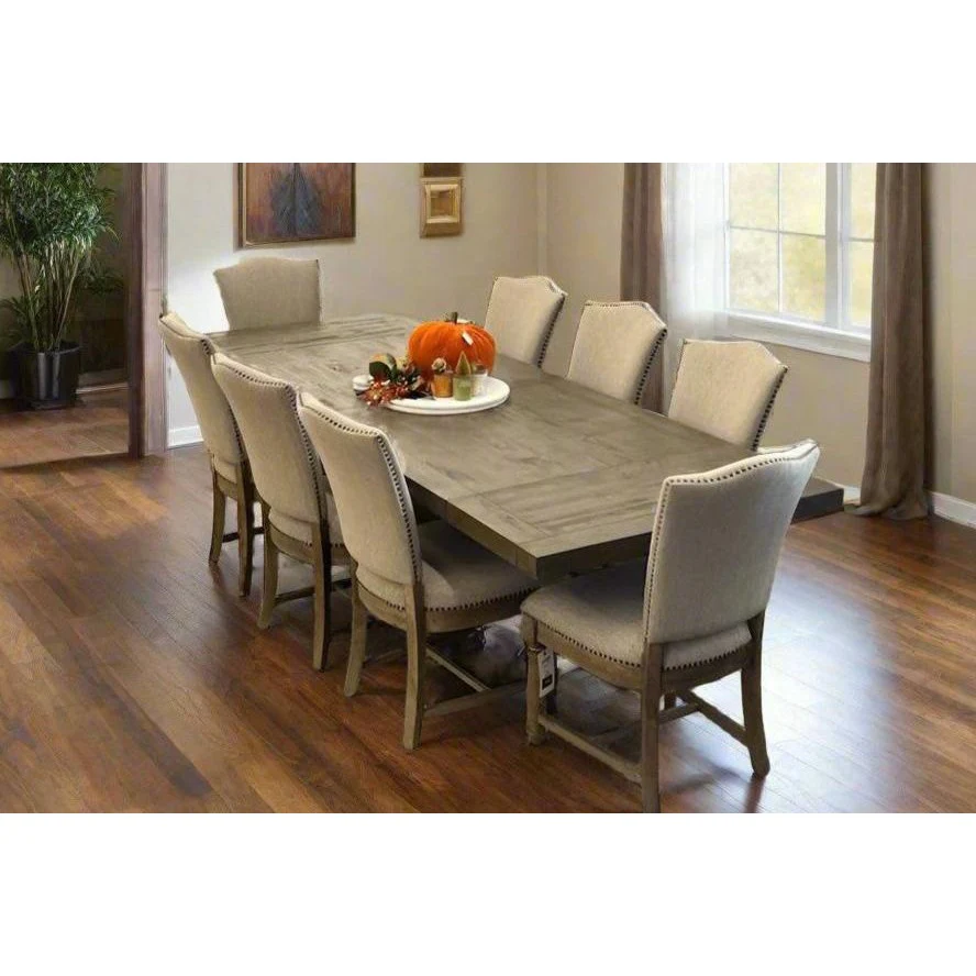 Caleb 7pc Dining Set (94 Reclaimed Pine Table +6 Upholstered Chairs)