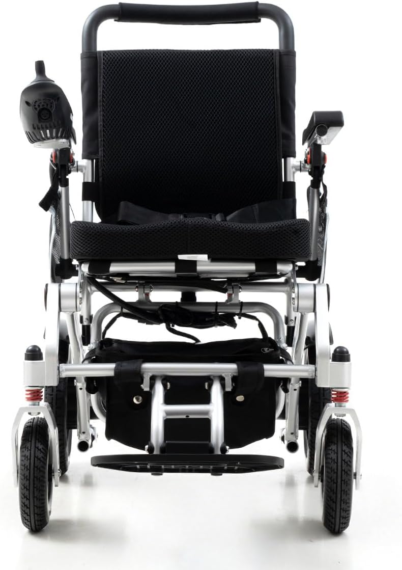 Ultra Lightweight Electric Wheelchair Folding Compact Aluminium Powerchair 20kg Travel Transit Supplied by Free To Be Mobility Equipment Silver