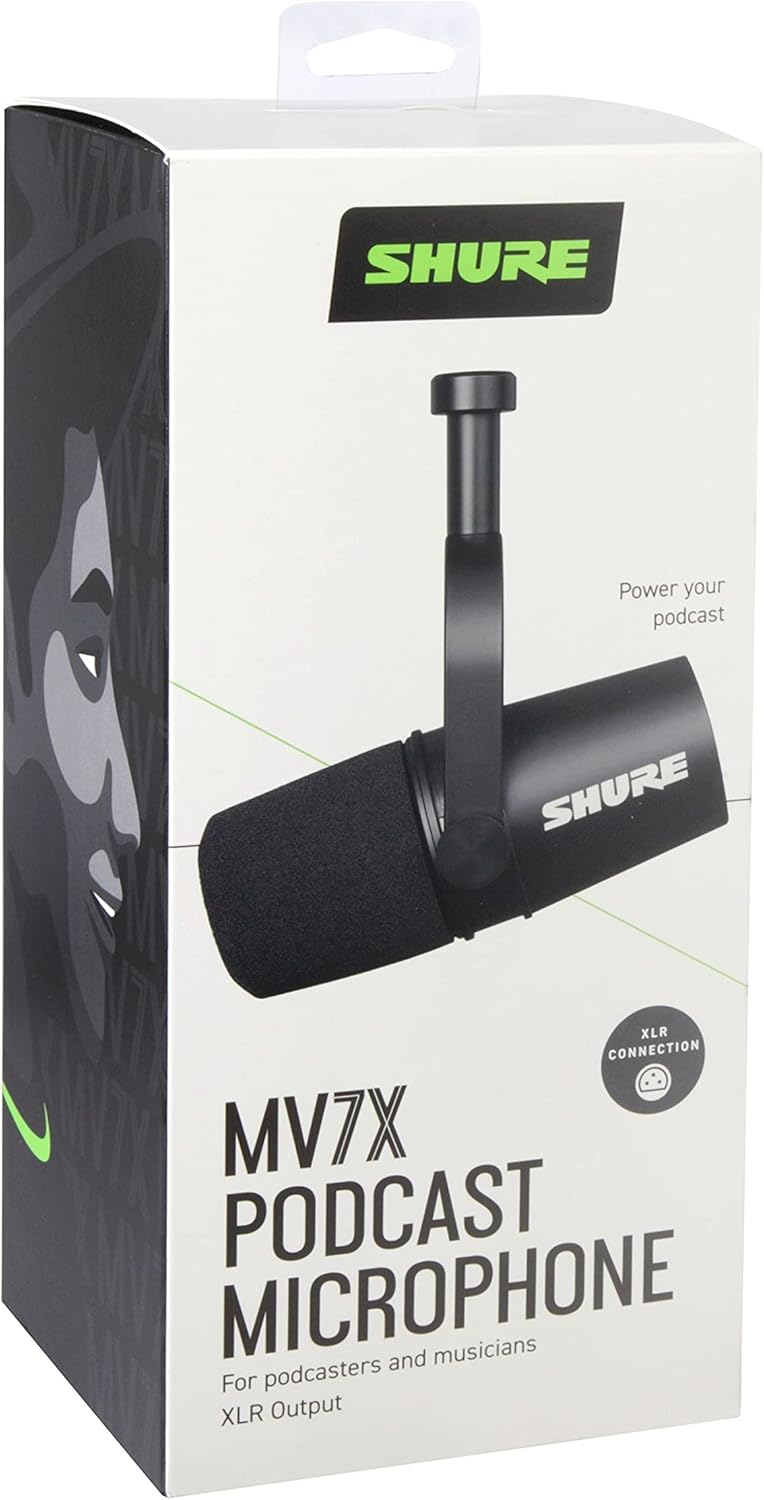 Shure MV7X XLR Podcast Microphone pour le Podcasting, l'enregistrement, la Diffusion en Direct et les Jeux, Sortie Casque Intégrée, XLR, Technologie d'isolation de la Voix - Noir