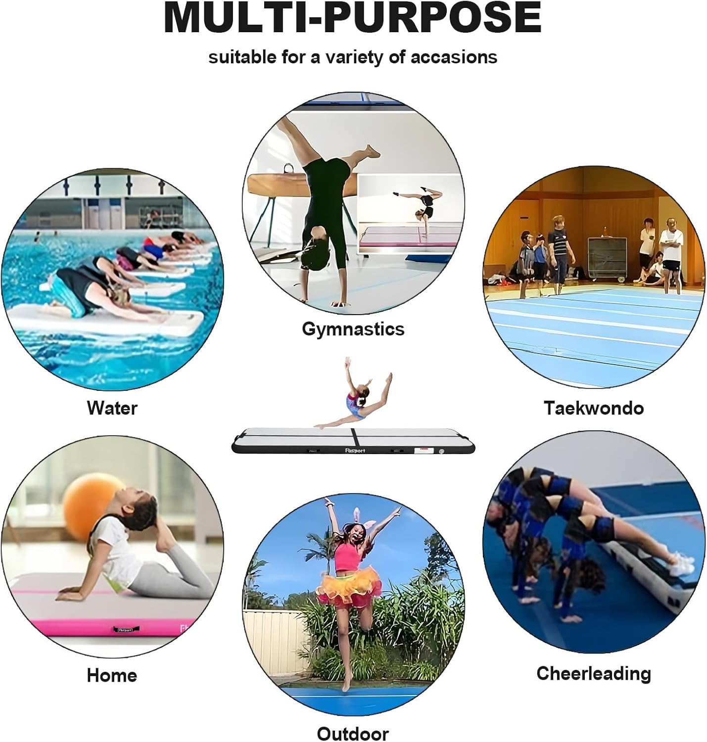 FBSPORT Airtrack Mat, 10/20 cm High Thick 2/3/4/5/6 / M Tumbling Mat, Gymnastics Mat with Air Pump, Training Mat with Carry Bag, Gym Mat for Home, Outdoor, Yoga, Exercise Gymnastics etc.