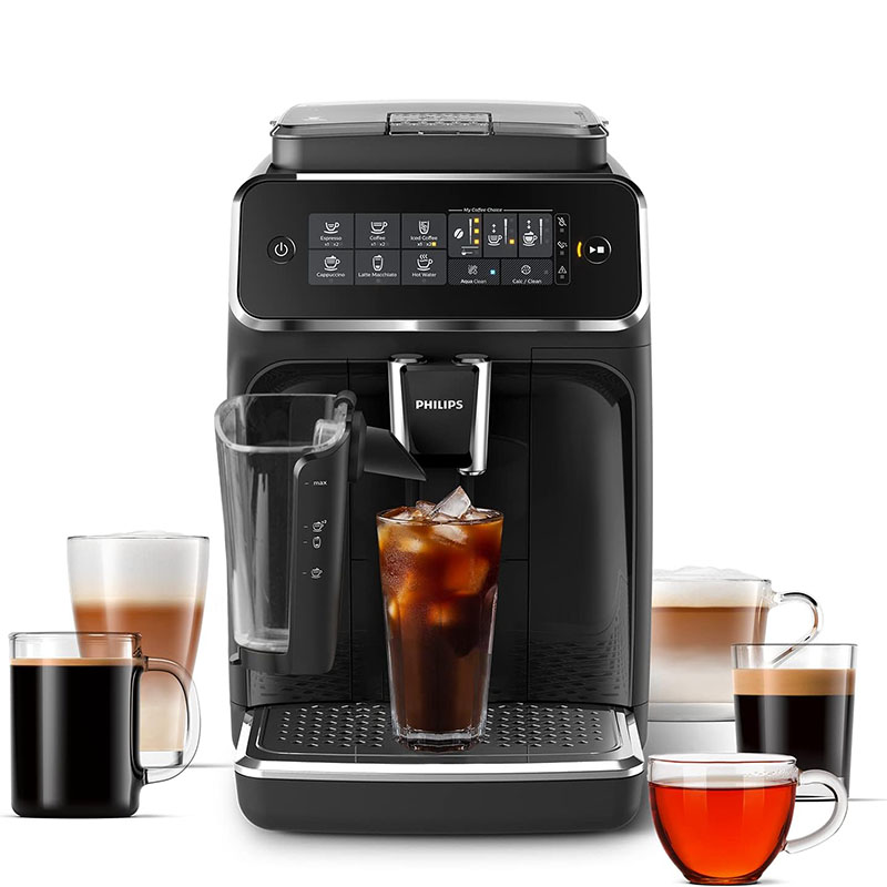 Philips 3200 Series Fully Automatic Espresso Machine - LatteGo Milk Frother & Iced Coffee, 5 Coffee Varieties, Intuitive Touch Display, Black, (EP3241/74)