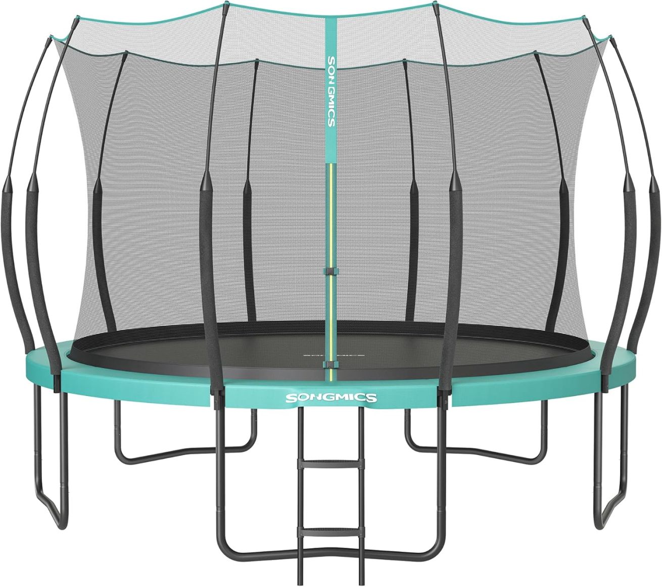 SONGMICS Springless Trampoline Ø 366 cm, Outdoor Trampoline for Children, Elastic Ropes, Safety Net with Zipper, Fiberglass Poles, Safe, Quiet