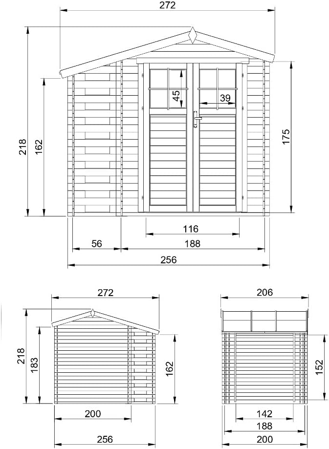 TIMBELA M386F Wooden Garden Shed with Firewood Shed, High-Quality Lockable Door, Garden Shed Wood, W 272 x L 206 x H 218 cm / 3.53 + 0.97 m2 Storage Shed for Garden - Waterproof Roof