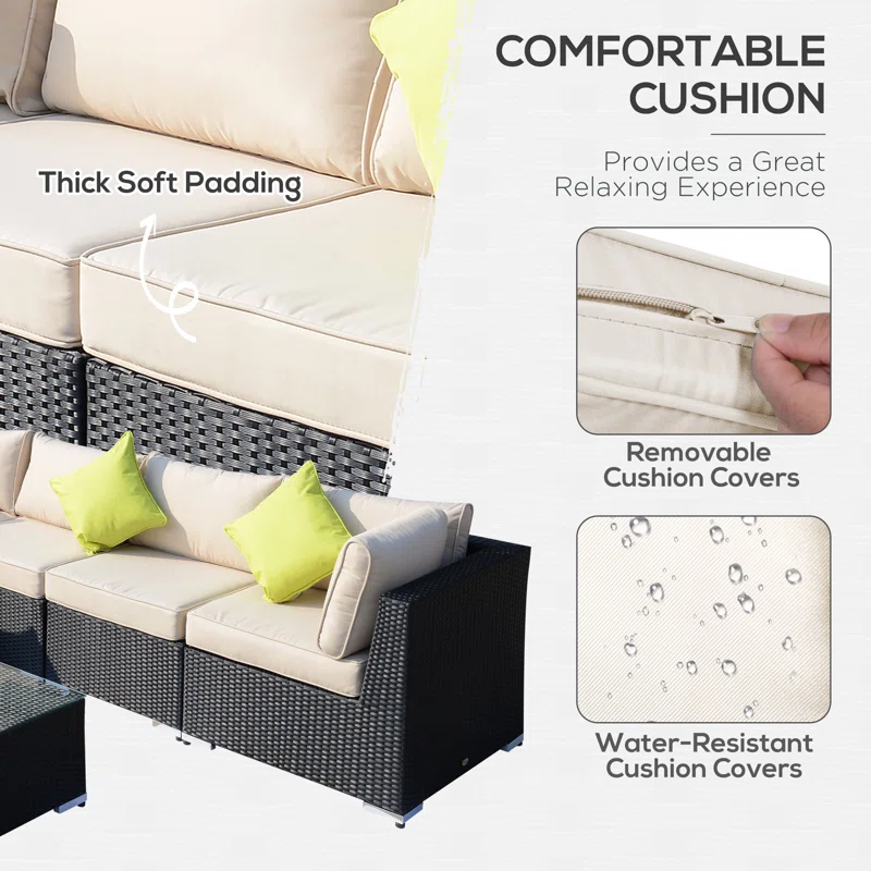 Sebeka Wicker 7 - Person Garden Lounge Set with Cushions