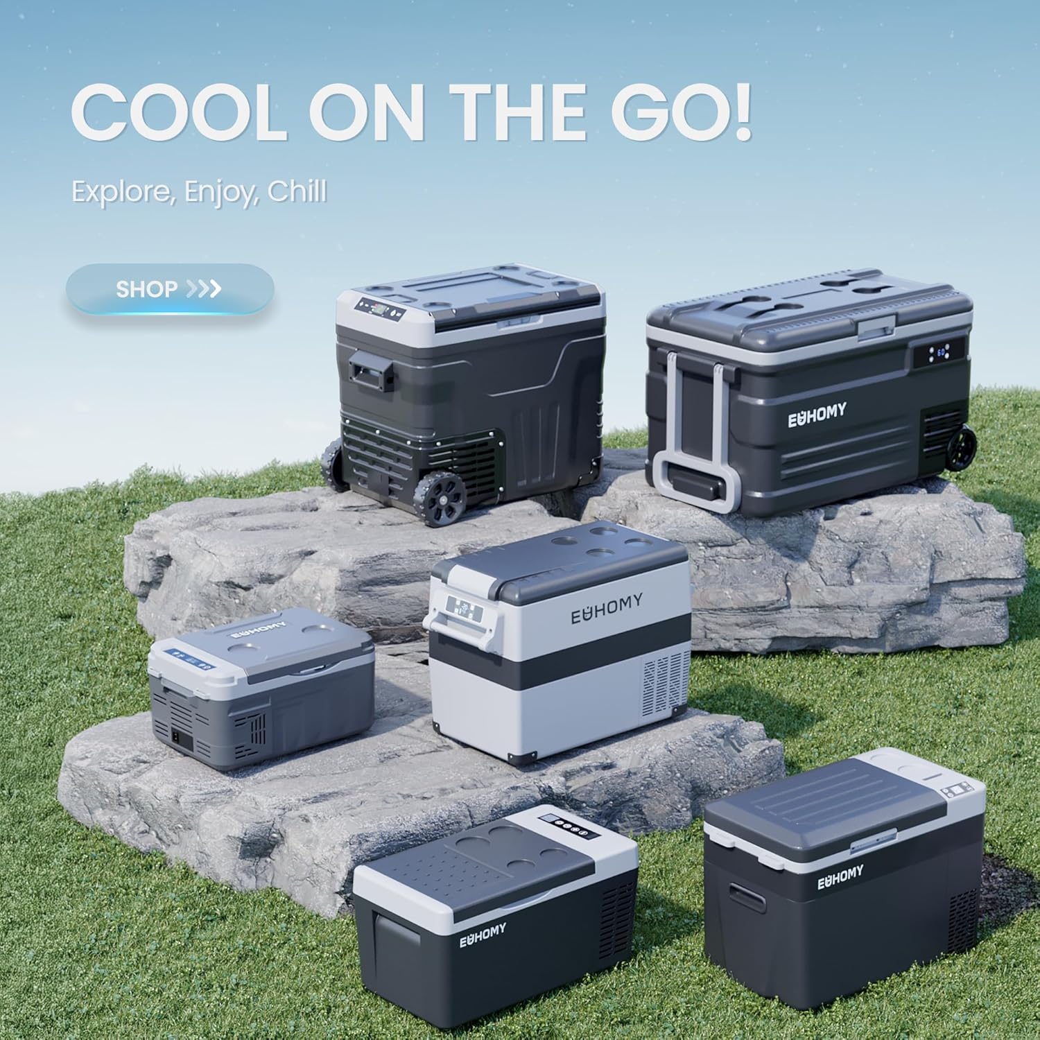 EUHOMY 12V Car Refrigerator, 35L Camping fridge, Portable Freezer 12V/24V DC 220-240V AC, Car Fridge -20℃~20℃ with APP control, Cooler with Wheels & 2 Baskets for Travel,Camping,RV [Energy Class E]