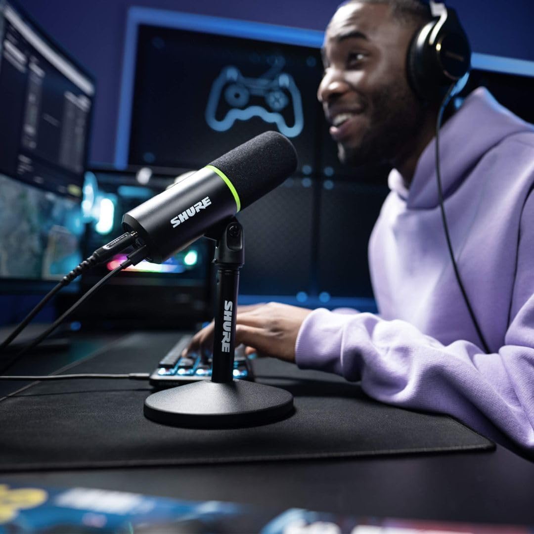 Shure MV6 Micro USB Gaming, USB-C, Microphone Dynamique, Mode Auto Level, Digital Popper Stopper, pour PC Gamers, Streamers