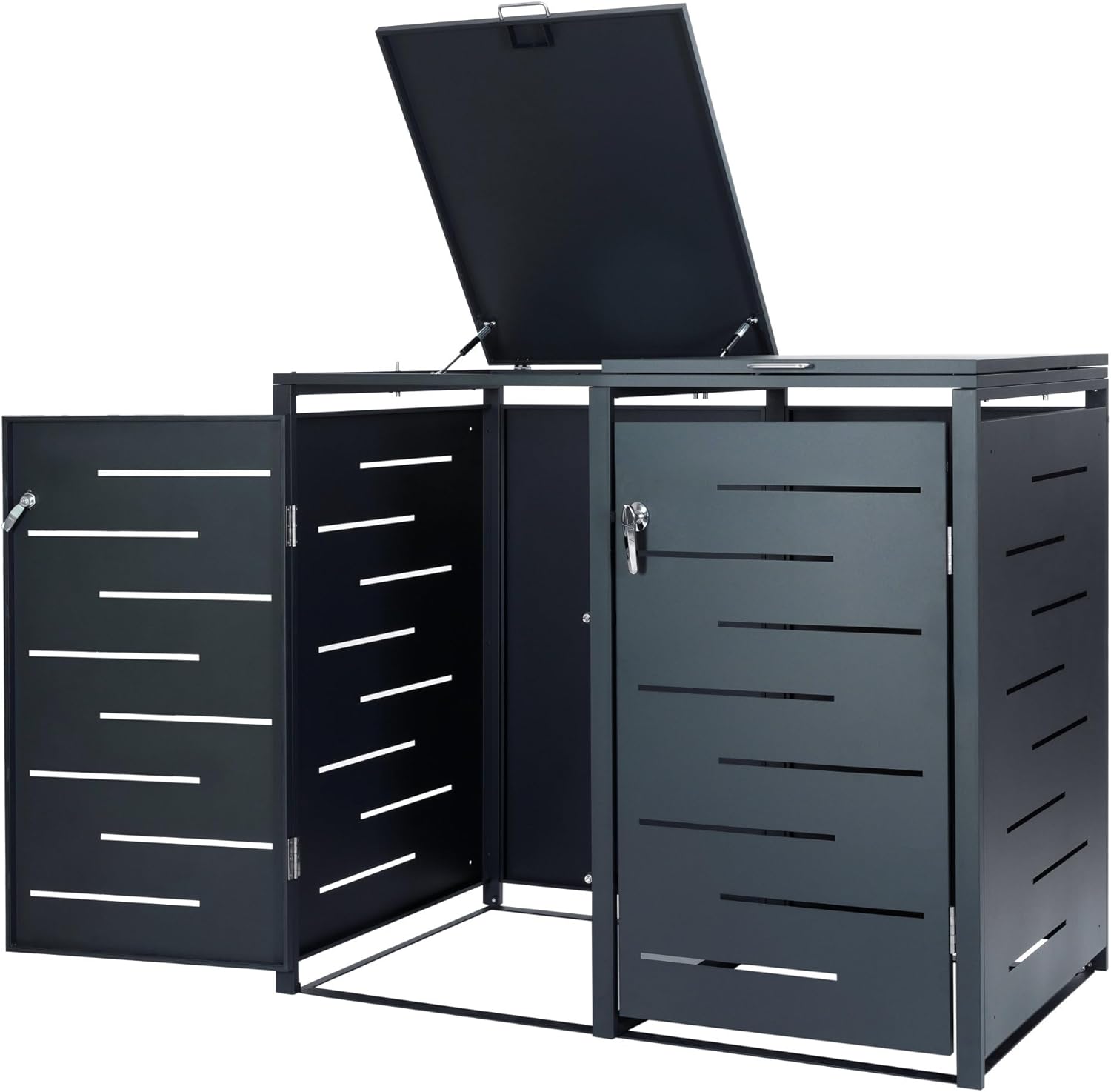 Zelsius Stainless Steel Wheelie Bin Box, 4 Bins, 120-240 Litres, Anthracite RAL 7016, Includes Extension Option, Garden Rubbish Bin Box, Set of 4, Storage Box for Wheelie Bins