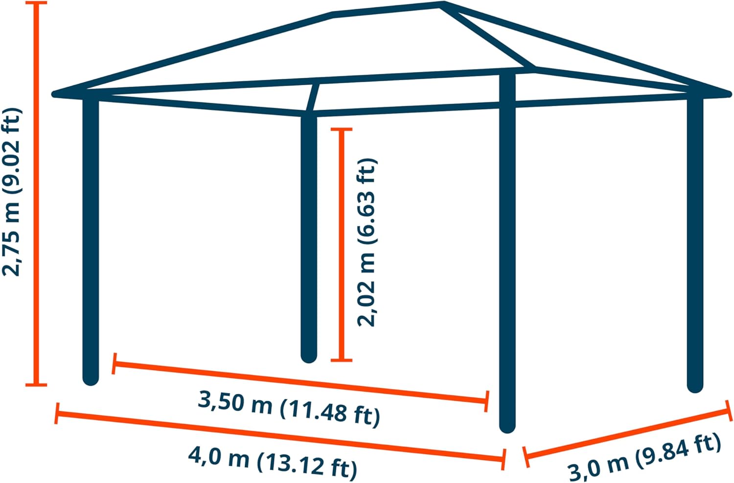 TOOLPORT Garden Gazebo 3 x 4 m Wood Effect Steel Roof Hardtop 4 Side Panels in Grey