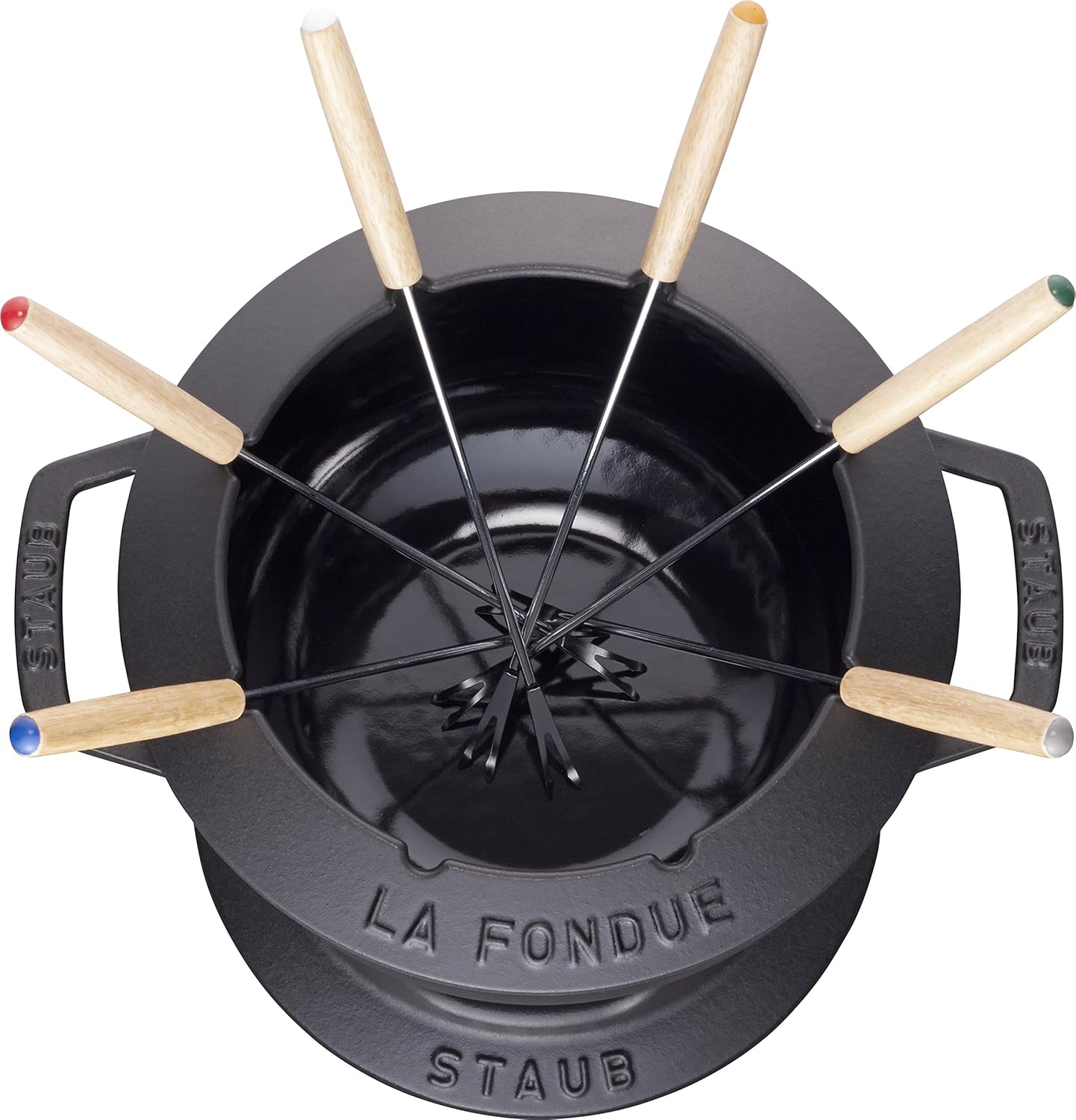 Staub Fondue Set with 6 Forks, Suitable for Cheese, Chocolate and Meat Fondue
