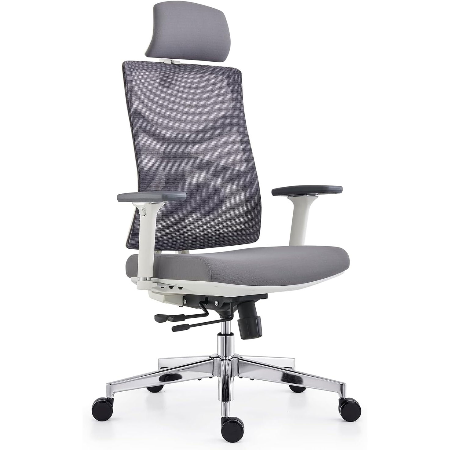 HOLLUDLE Ergonomic Office Chair with Adjustable Backrest, Computer Chair with 4D Armrests, Adjustable Seat Depth, Lumbar Support and 2D Headrest, Task Chair, White