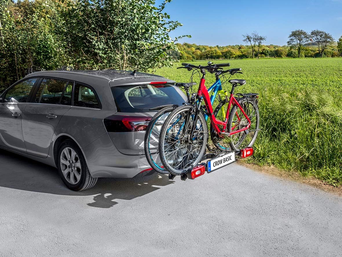 EUFAB 11569 Crow Basic bicycle carrier, suitable for e-bikes, partially pre-assembled, for 2 bicycles, for towing hitch