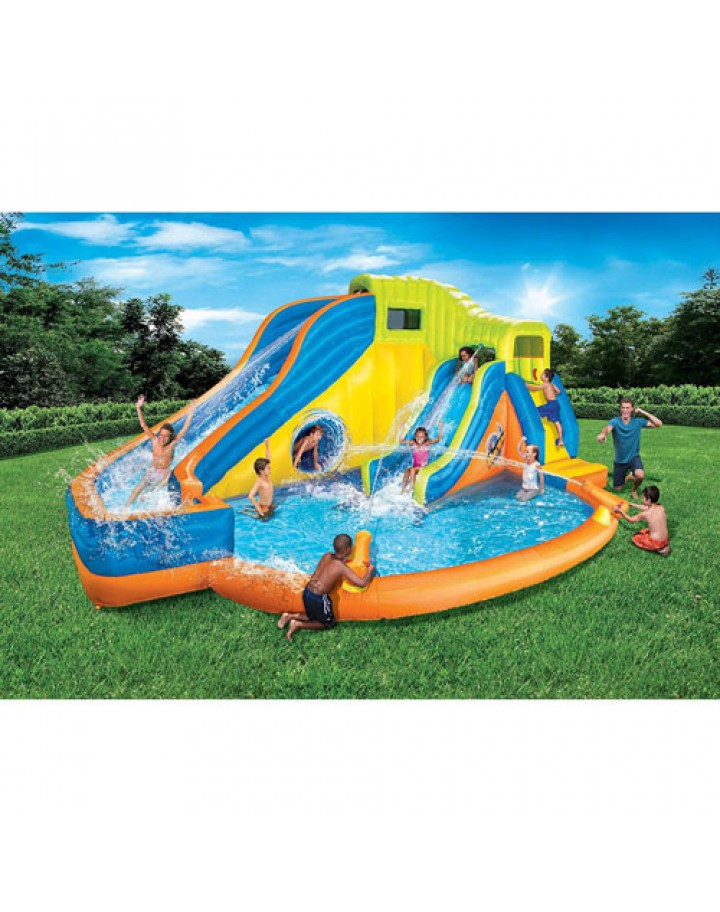 Banzai Pipeline Twist Kids Inflatable Outdoor Water Park Pool Slides & Cannons